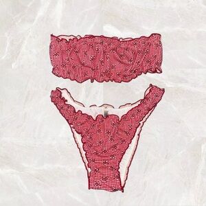 Frankie's Bikinis x Pink Rosalind Red Gingham Floral Bandeau & Rosemary Bikini